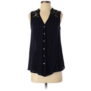 ❤️ ANTHROPOLOGIE EDME & ESYLLTE SWISS DOT NAVY LACE TOP, SLEEVELESS, 4